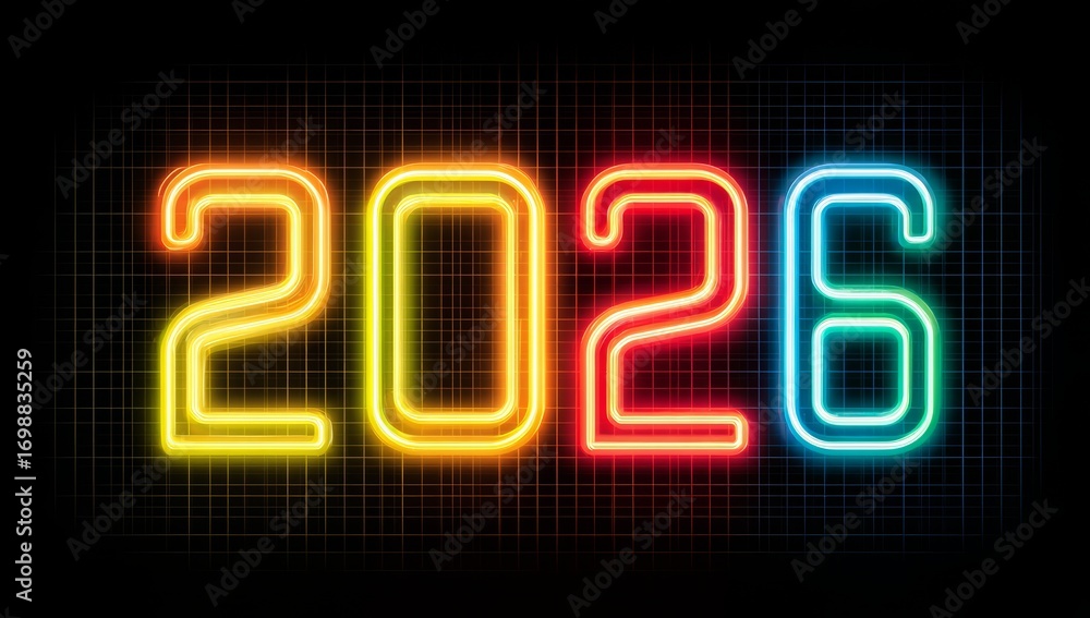 Poster neon sign displaying the year 2016 in a vibrant and dynamic way