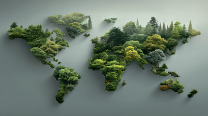 World made of trees and plants. The trees are spread out across the globe, with some in the middle of the map