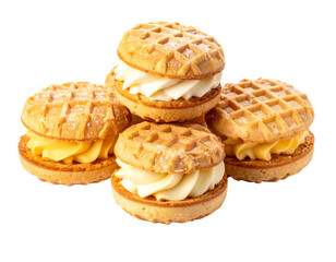 Group of waffles stuffed souffle isolated over white background