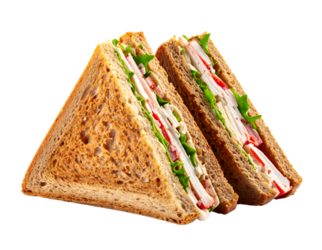 Sandwich with crab stick in brown cardboard triangle packaging isolated on white background

Important information