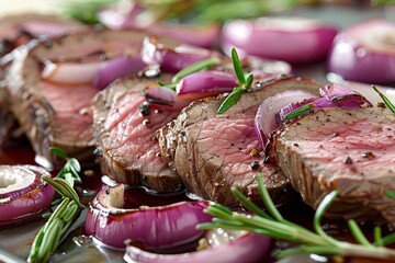 Succulent beef fillet served with rich red wine and shallot sauce for a gourmet experience