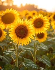 Obraz premium Sunflower field at sunset (2)