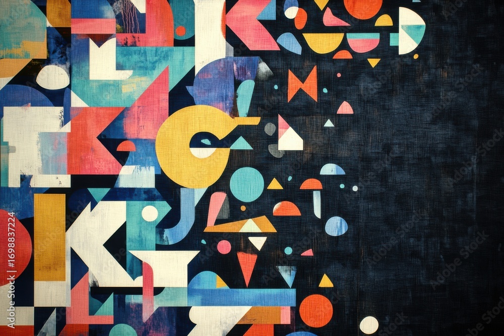 Poster vibrant abstract geometric pattern with colorful shapes and textured background