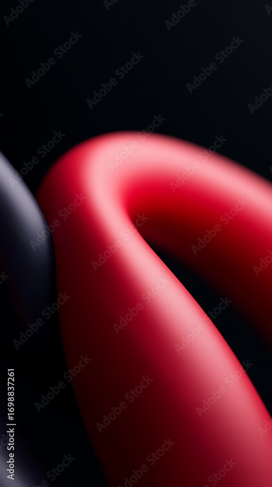 Poster abstract curves in shades of red and black, creating a minimalist and modern design. the contrasting