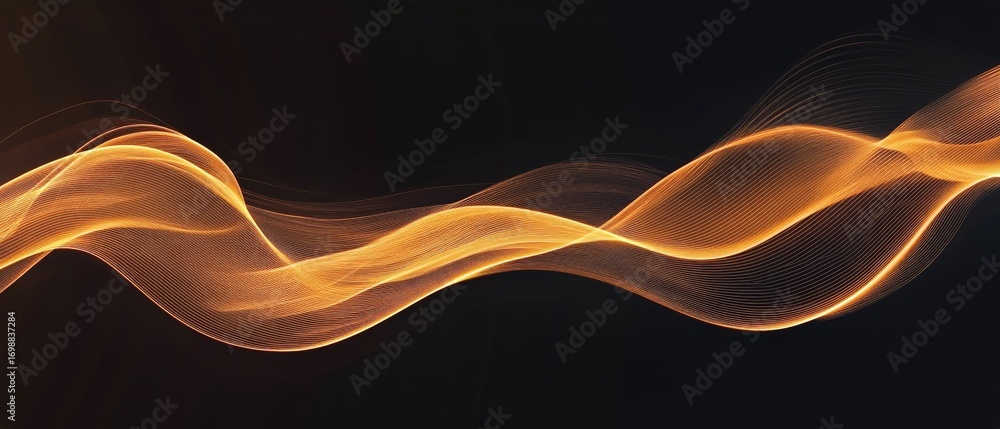 Poster abstract golden wave glows softly against dark background creating flowing curves