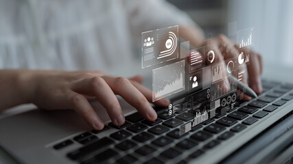 Data insights, charts, and analytics help visualize performance. Data drives strategy, analytics enhances growth, and data improves business outcomes through analytics. Latch