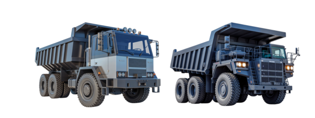 Two heavy duty dump trucks for mining and construction