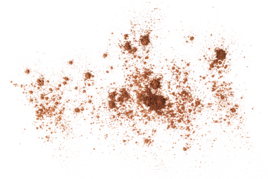  Pile ground cocoa flying, powder isolated on white background, clipping path
