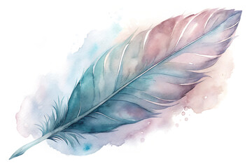Watercolor feather isolated on transparent background a delicate and ethereal depiction of a feather with soft, blended hues, evoking a sense of lightness and tranquility