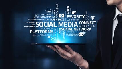 This image showcases a dynamic concept of social media, highlighting key elements of digital...