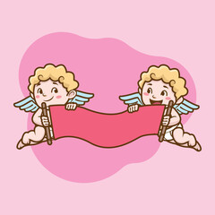 Vector set of cute colorful cupids stickers with hearts. Small angels with wings bow heart hunters fly in the sky. Sticker collection of various angels or cupids printable template