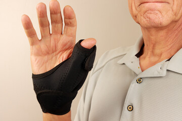 Man wearing a Wrist and Thumb support Brace for Arthritis and Thumb pain
