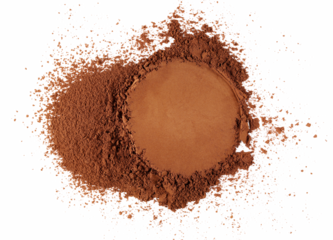  Pile ground cocoa in shape circle, powder isolated on white background, top view, clipping path