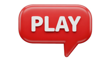 Red 3D PLAY Speech Bubble Icon.