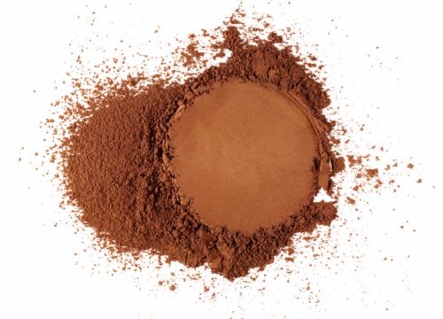  Pile ground cocoa in shape circle, powder isolated on white background, top view, clipping path