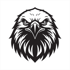 Fierce Eagle Head, Black and White Vector Illustration, Powerful Mascot Design, Intense Gaze, Bold Graphic