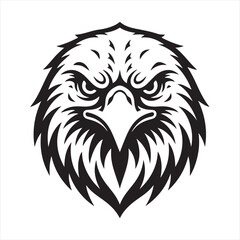 Aggressive Eagle Head Vector Illustration: Black and White Mascot Design, Powerful and Fierce