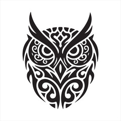 Tribal Owl Tattoo Design: Bold Black Ink, Intricate Pattern, Mystical Vibe
