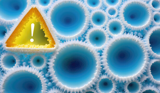 Bacteria Warning Symbol on Microscopic Blue Cells
