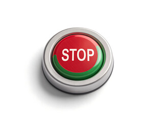 Red stop button with green ring on white background