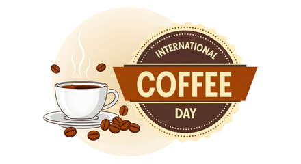 International coffee day celebration with rich coffee cup and beans