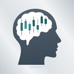 Conceptual depiction of financial acumen: brain silhouette with candlestick chart illustration