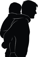 Heartwarming silhouette of loving father carrying child on back, symbolizing strong family bond, parent support, care, love, and protection forever