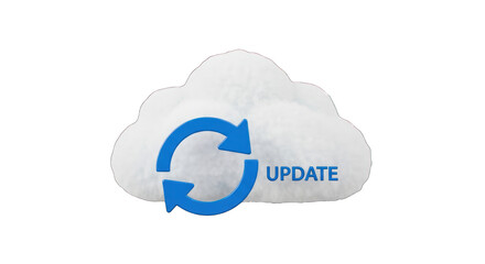 Cloud Update Symbol with Blue Arrows and Text.