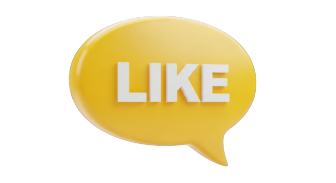 Yellow 3D LIKE Speech Bubble Icon.