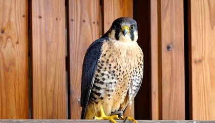 Bird of prey perched on a wooden fence