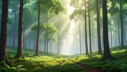 Sunlight streams through a lush forest (2)
