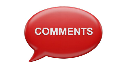 Red 3D Comment Bubble with White Text.