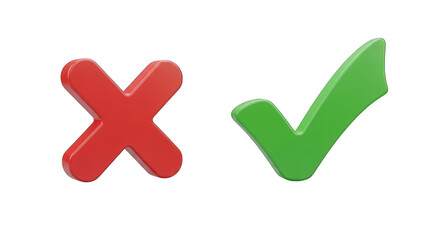 Red X and Green Checkmark Symbols on White Background.
