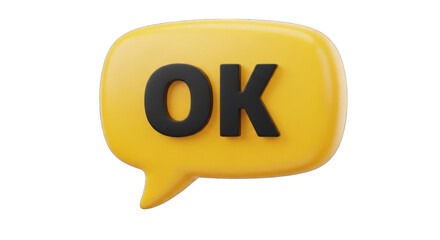 Yellow Speech Bubble with Black OK Text 3D Render.