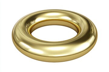 Shiny golden torus with reflective surface on white background