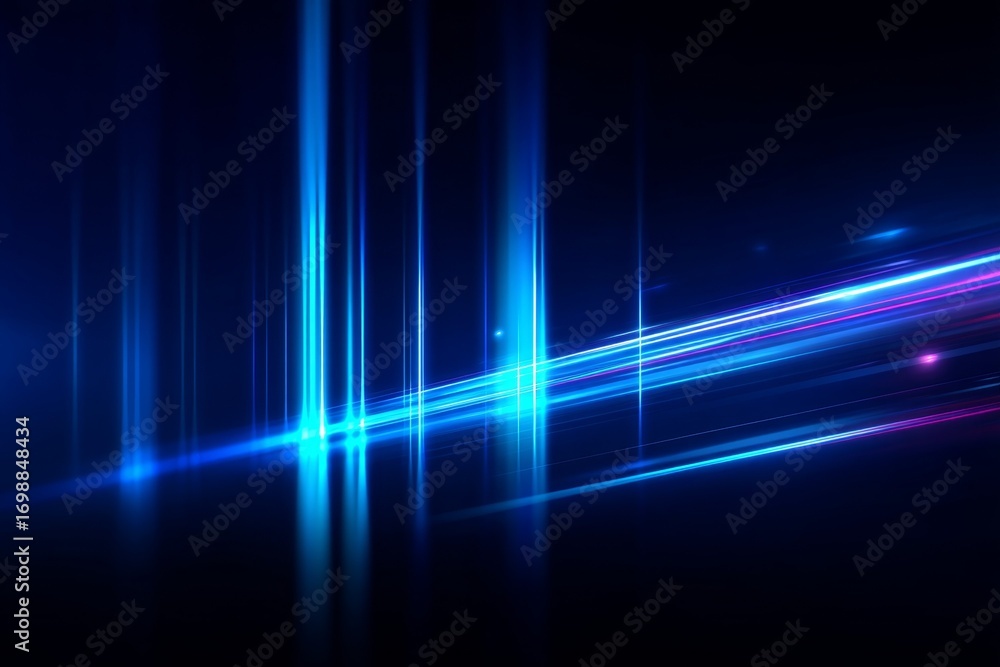 Poster abstract blue light beams on dark background with neon glows creating a futuristic effect