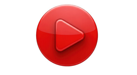 Glossy Red Play Button Icon with Triangle Symbol.