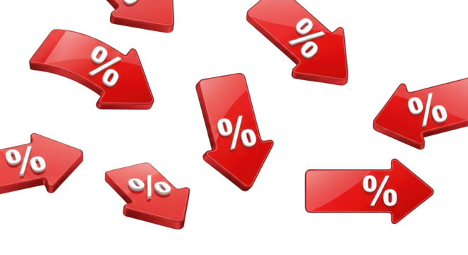 Red Percentage Arrows Indicating Decrease or Discount.