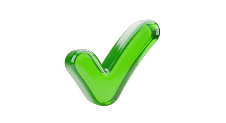 3D Rendered Green Glass Check Mark Symbol.