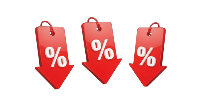 Red Arrows with Percentage Symbols Indicating Discount.