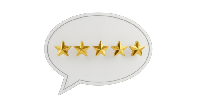 Five Golden Stars in a White Speech Bubble Customer Feedback.