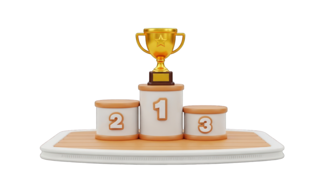Gold Trophy on Podium with Numbers 1 2 3.