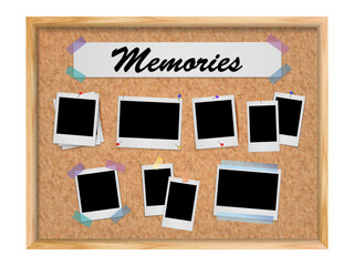 Realistic Polaroid Photo Frame Set on Cork Board – Blank Instant Frames, Mood Board Collage, Vintage Memories Template Vector Illustration