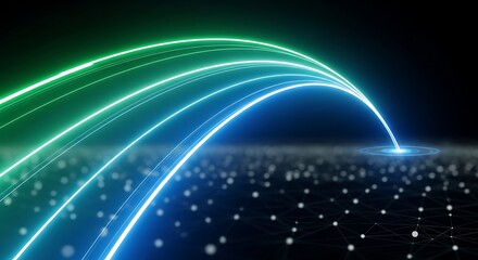 Abstract digital network connection with glowing lines on dark background