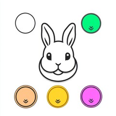 A modern illustration features the Grey line Rabbit zodiac sign icon isolated on a white background as part of an astrological horoscope collection with set icons in color circle buttons