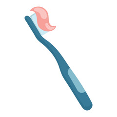 Clean and minimal toothbrush illustration with pink toothpaste swirl on blue bristles. Ideal for dental care, hygiene, healthcare, and wellness themes. Isolated on white for easy integration
