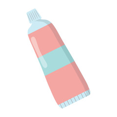 Cartoon-style tube illustration with pink and blue stripes, capped and slightly curved. Perfect for themes of toothpaste, ointment, skincare, or medical packaging. Clean, isolated design for easy use