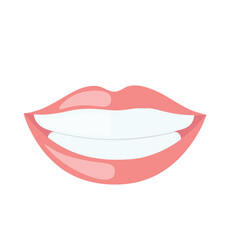 Glossy pink lips and clean white teeth in a stylized mouth illustration. Ideal for dental care, oral hygiene, cosmetics, or beauty themes. Isolated design with vibrant, eye-catching appeal