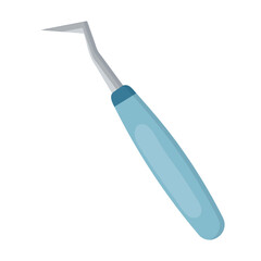 Professional dental scaler tool with curved metal tip and ergonomic blue grip, ideal for plaque removal and oral hygiene. Isolated on white background for medical, dental, or healthcare use