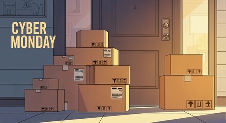 Stack of delivery boxes at door during Cyber Monday